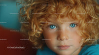 Portrait of a Child with Curly Ginger Hair and Blue Eyes
