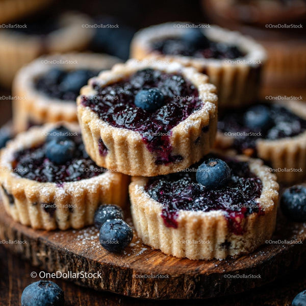 Blueberry Tarts on a Rustic Wooden Board