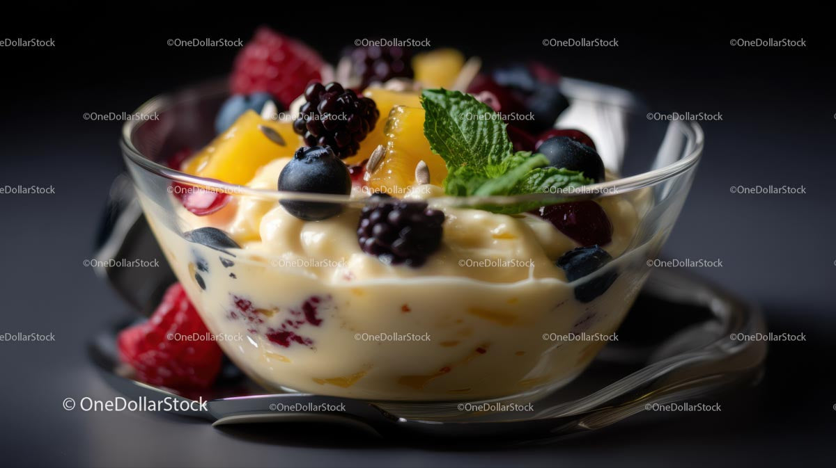 Delicious Fruit Yogurt with Berries and Mint