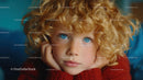 Thoughtful Child with Curly Blond Hair and Blue Eyes