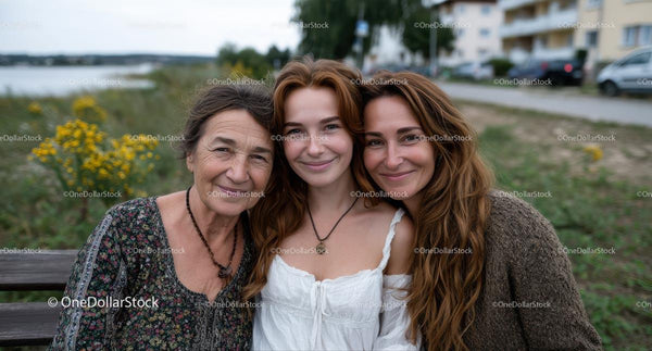 Three Generations of Women Smiling Together Outdoors