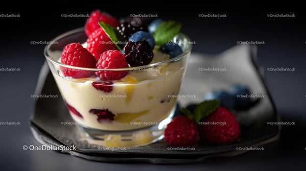 Fruit Dessert with Creamy Custard and Fresh Berries
