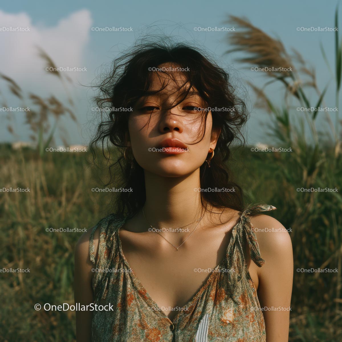 Woman Enjoying a Windy Day in a Lush Wheat Field