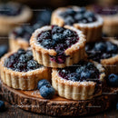Homemade Blueberry Tarts on Rustic Wooden Board