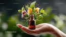 Aromatic Essential Oil Bottle with Fresh Herbs and Citrus