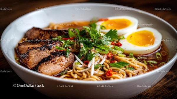 Delicious Ramen Bowl with Pork and Soft-Boiled Eggs