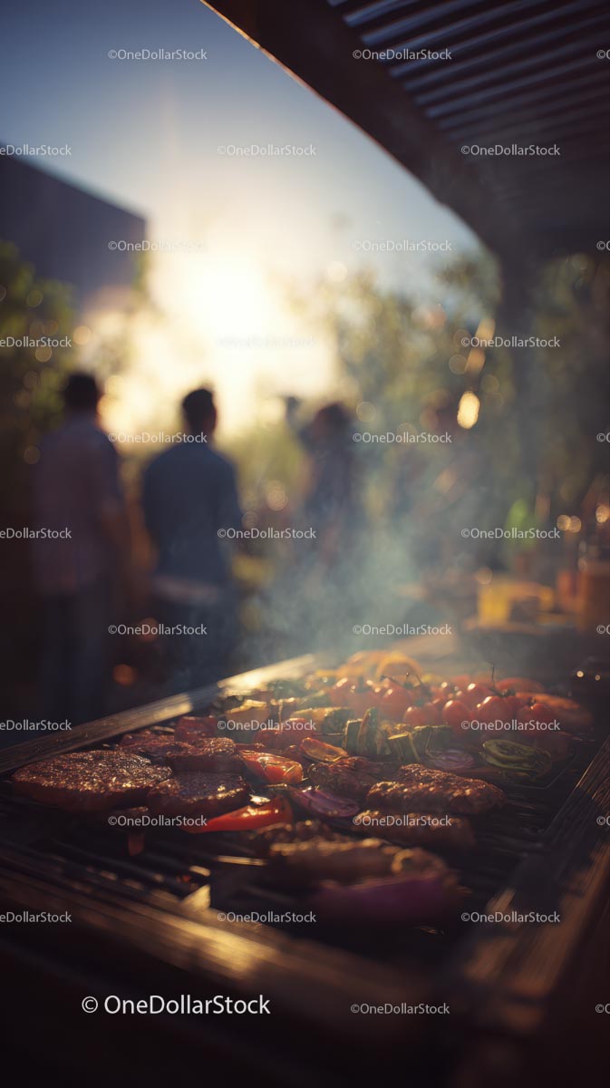 Letni grill na świeżym powietrzu z grillowanymi przysmakami