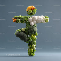 Vegetable Sculpture in Dynamic Pose Against Grey Background