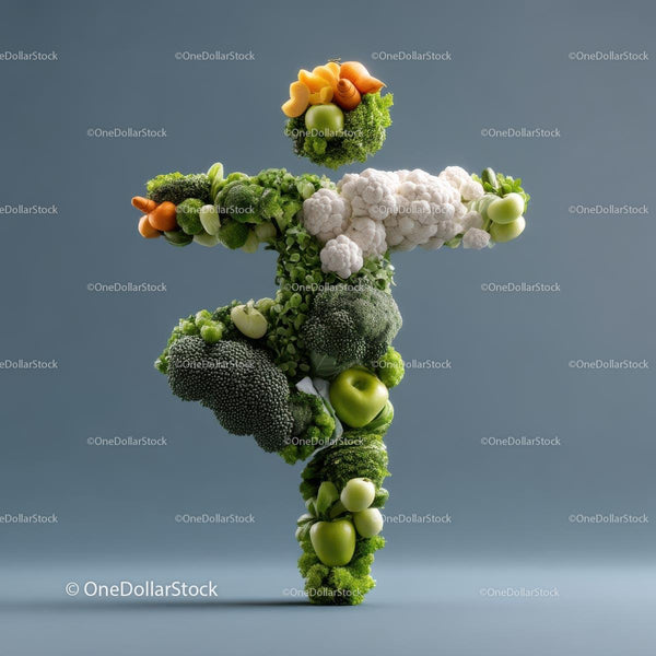 Vegetable Sculpture in Dynamic Pose Against Grey Background