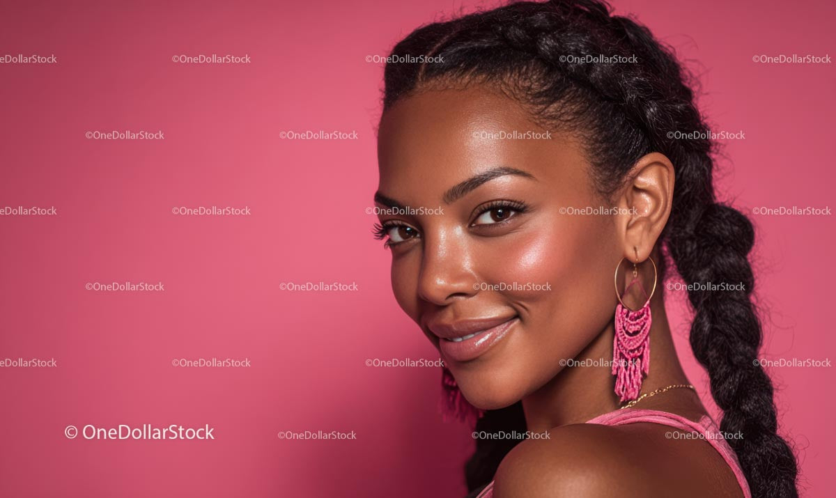 Cheerful Lady with Braided Locks on Pink