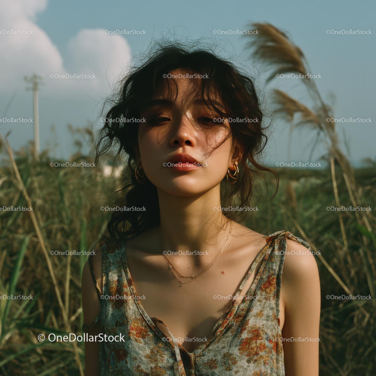 Bohemian Woman in Sunlit Grassy Field