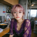 Young Woman with Pink Hair and Purple Lace Dress