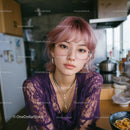 Stylish Woman with Pink Hair in Urban Kitchen