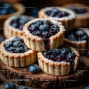 Homemade Blueberry Tarts on Rustic Wooden Board