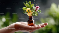 Hand Holding Aromatic Herbal Essential Oil Bottle