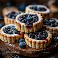 Blueberry Tarts with Powdered Sugar on Rustic Wood