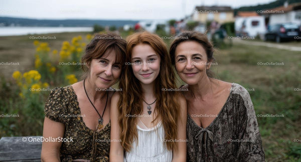 Three Generations of Women in a Countryside Setting