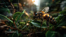 Macro Shot of Honeybee Resting on Leaf in Greenery