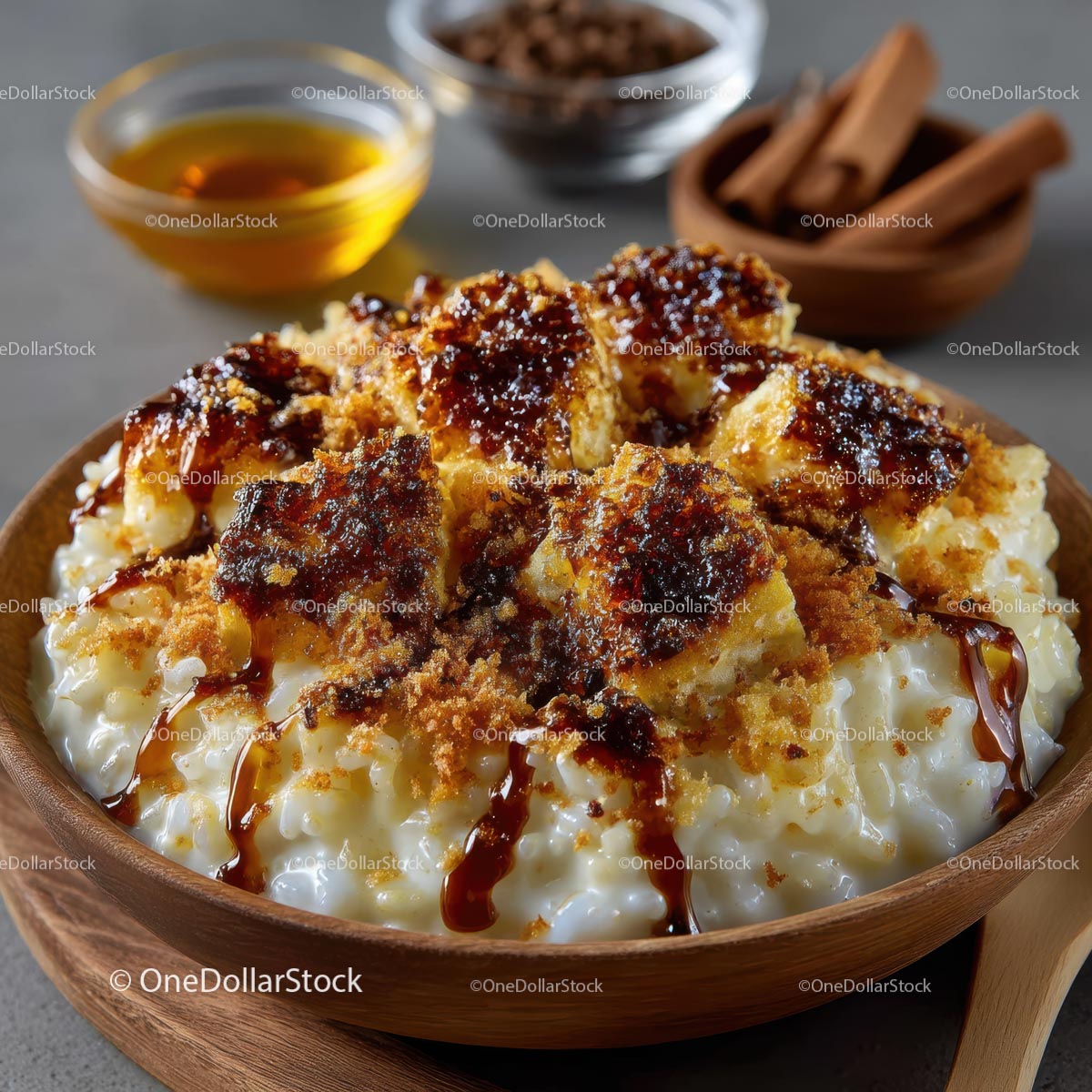 Caramelized Rice Pudding with Cinnamon Garnish