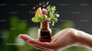 Aromatherapy with Fresh Herbs and Citrus in Glass Bottle