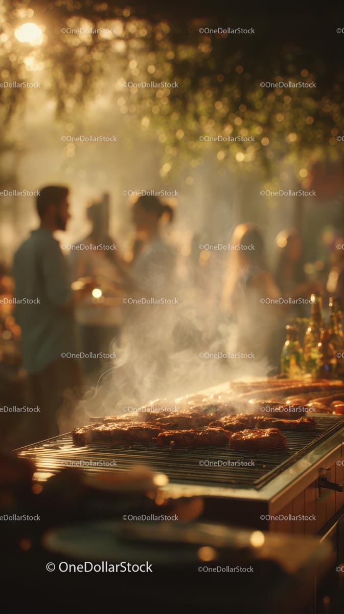Grill Party at Sunset with Delicious Barbecue