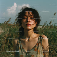 Serene Woman in Meadow During Golden Hour