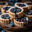 Rustic Blueberry Tarts with Fresh Berries on Wooden Plate