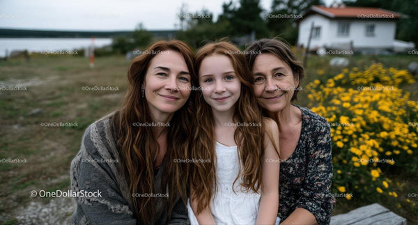 Three Generations of Women in a Countryside Setting