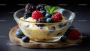 Creamy Custard with Fresh Berries in Glass Bowl