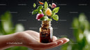 Herbs and Flowers Emerging from Brown Bottle