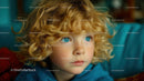 Adorable Young Boy with Curly Blonde Hair and Bright Blue Eyes