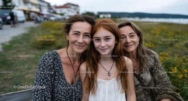 Smiling Three Generations of Women in a Sunny Field