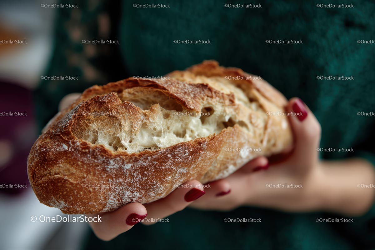 Crusty Artisan Bread in Woman's Hands