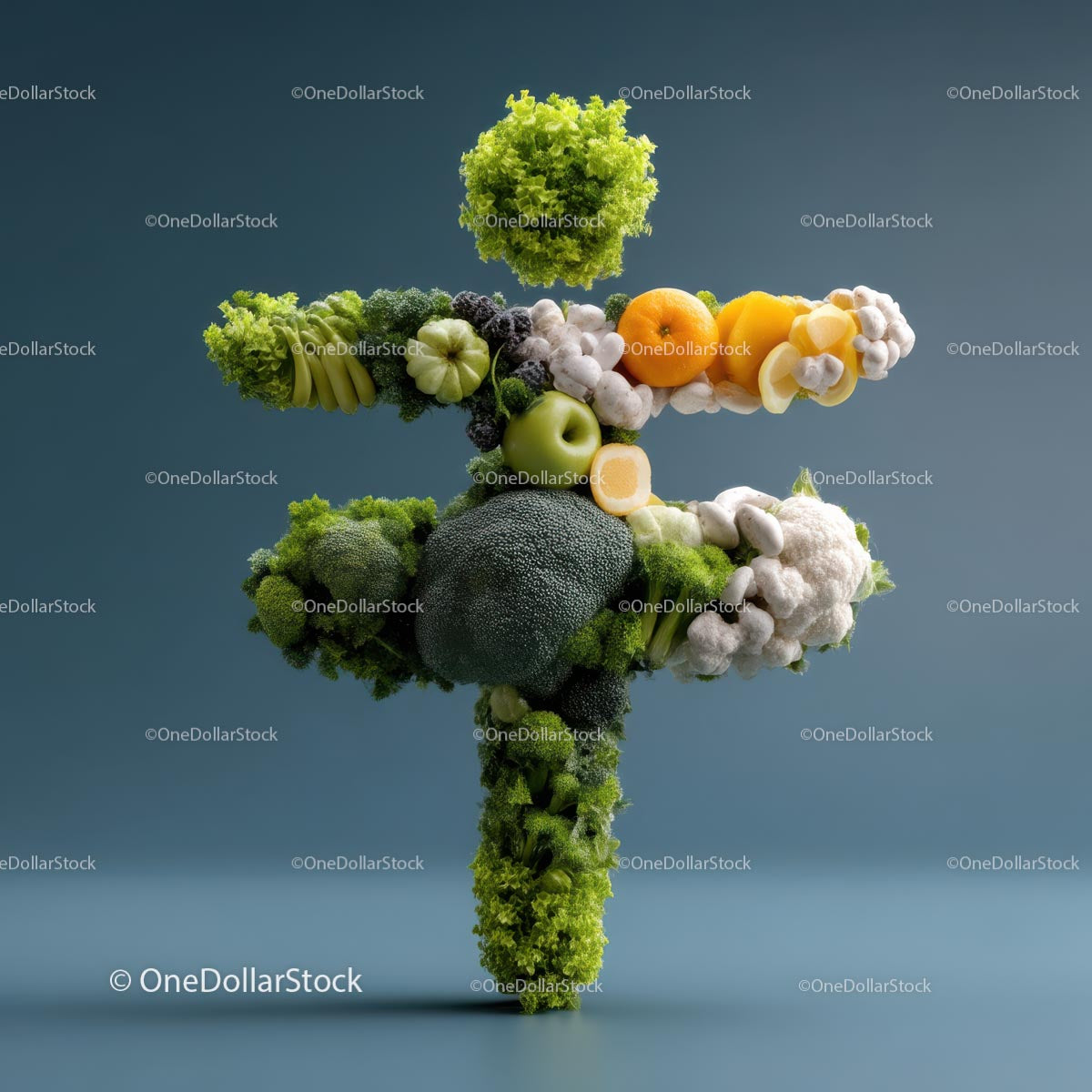 Vibrant Dollar Symbol Made from Fresh Fruits and Vegetables