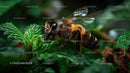 Honeybee Pollinating on Lush Green Leaves
