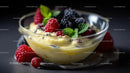 Creamy Dessert Garnished with Fresh Berries and Mint