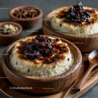 Creamy Rice Pudding with Caramelized Topping and Raisins