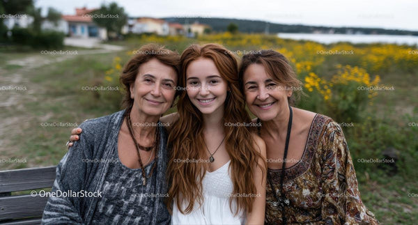 Three Generations of Women Smiling in Nature