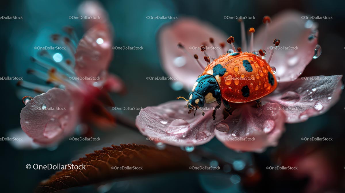 Ladybug on Dew-Kissed Cherry Blossom in Spring (28 Images)