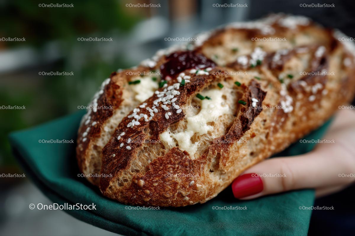 Handheld Artisan Bread with Crispy Crust and Sesame Seeds