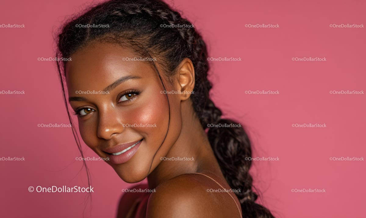 Radiant Woman Sporting Braids on a Pink Surface