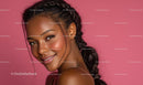 Smiling Woman with Braided Hair on Pink Background