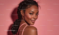Smiling Woman with Braided Hair on Pink Background