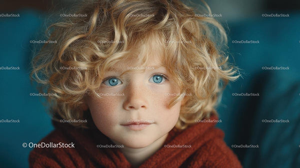 Curly Blonde Child Portrait with Captivating Blue Eyes