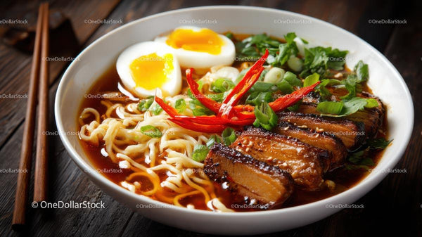 Delicious Ramen Bowl with Egg and Spicy Pork