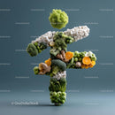 Vegetable and Fruit Sculpture on Blue Background