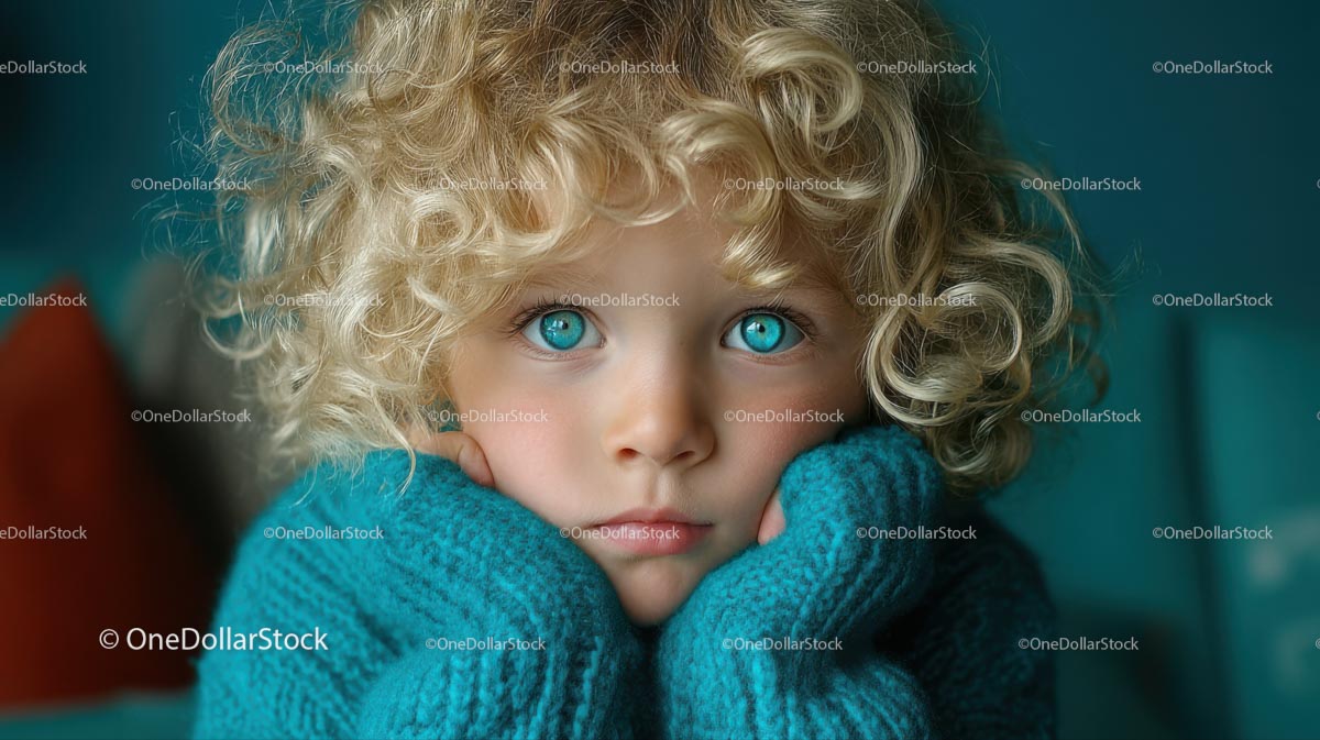 Adorable Child with Curly Blonde Hair and Blue Eyes