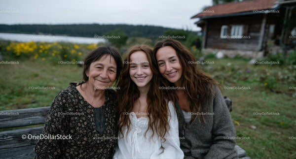 Three Generations of Women Enjoying the Countryside