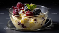 Creamy Custard and Berries Dessert in Glass Bowl