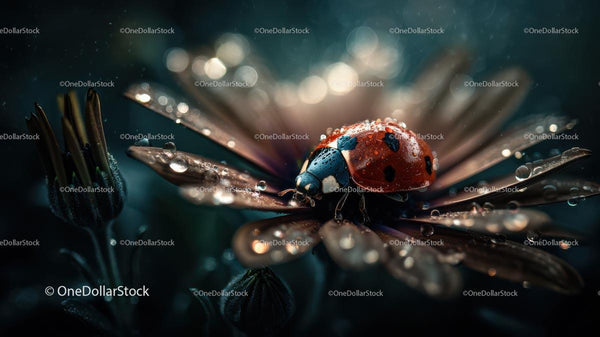 Ladybug Resting on Dewy Flower Petals